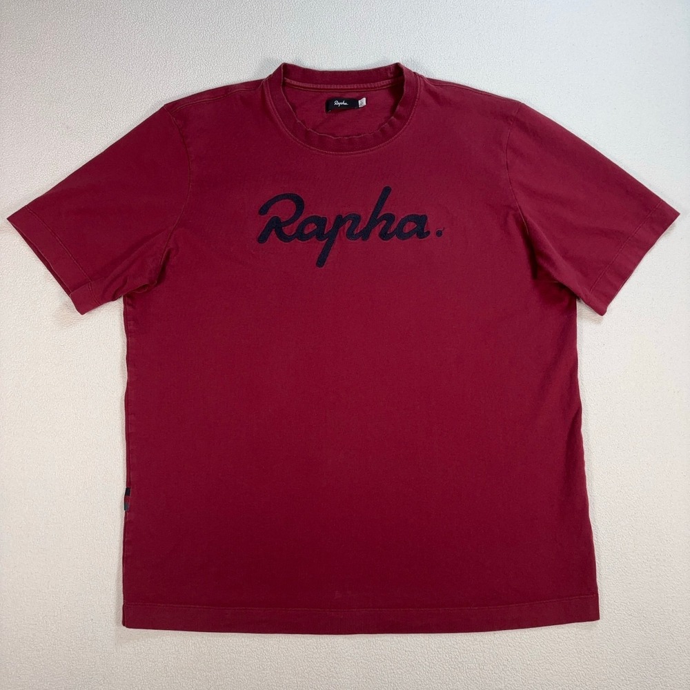 Rapha Logo T-Shirt Men's L Burgundy Embroidered Spellout Cycling Bike